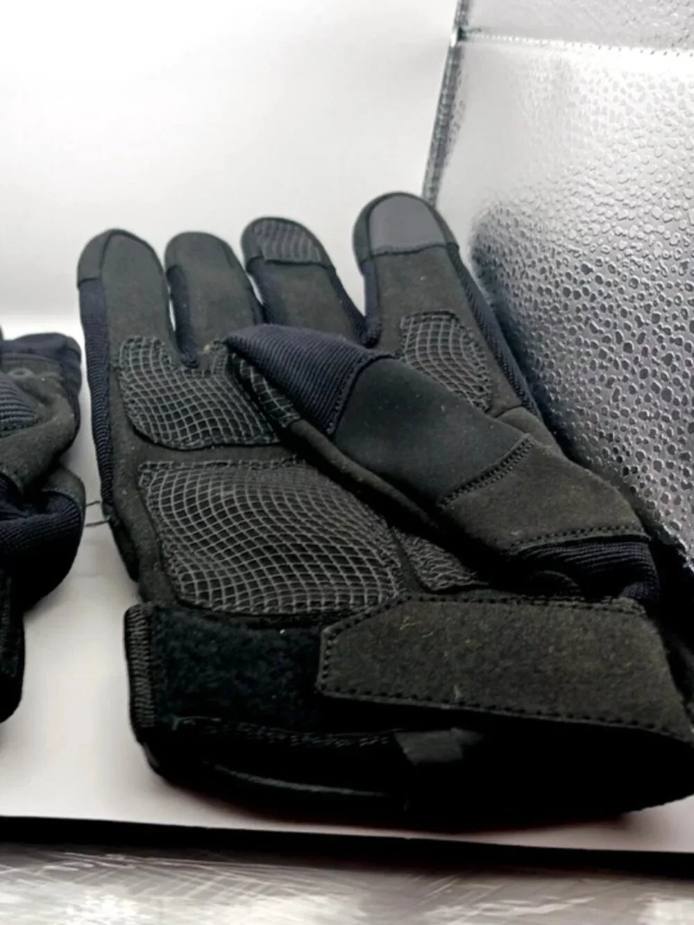 Goth Leather + Nylon Black Full Finger  Gloves Unisex New